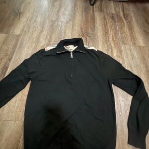 Burberry quarter zip with shoulder plaid  accents